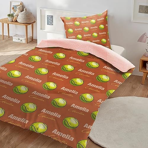 Custom Tennis Blanket - Personalized Name with Tennis Patterns - Soft Plush Flannel Blanket with Double Layer Dotted Backing for Baby Toddler Kids Teen Boys Girls Gifts Orange - Image 3