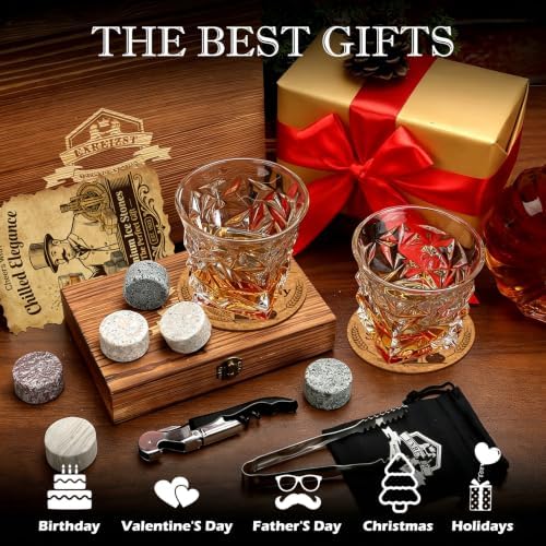 Whiskey Stones Gift Set, 2 Large Crystal Whiskey Glasses in Wood Gifts Box - Image 4