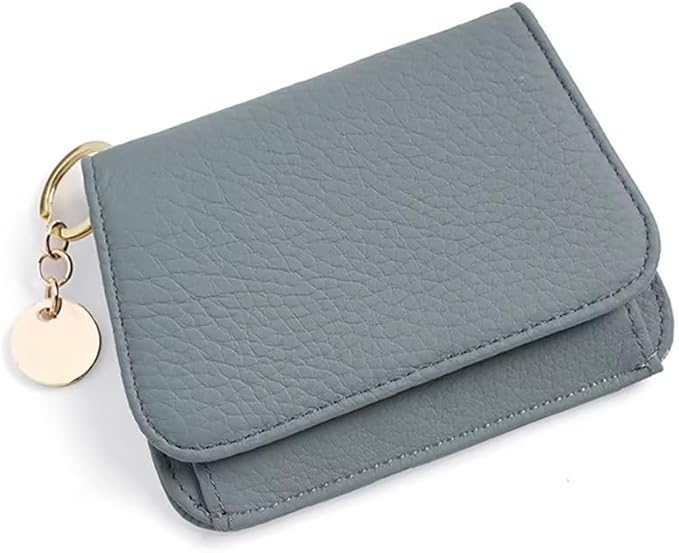 Mudono Small Wallet for Women RFID Blocking Genuine Leather Card Case Slim Tri-Fold Wallet with Zipper Pocket and Keychain
