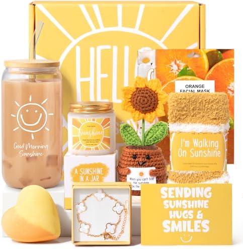 Gift Baskets for Women, 9pcs Unique Happy Birthday Gifts for Women, Best Inspirational Get Well Christmas Sunshine Sunflower Ideas Box for Her Sister Friend Friendship Mom - BRIGHTEN UP HER DAY! by SuhctuptxAccompanyUInLife