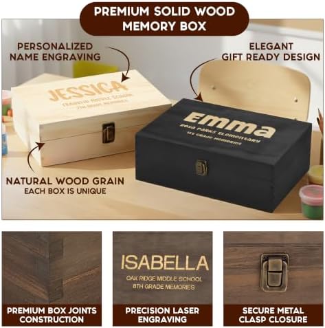 Personalized School Years Memory Box, Engraved Keepsake Chest for Kids - Image 6