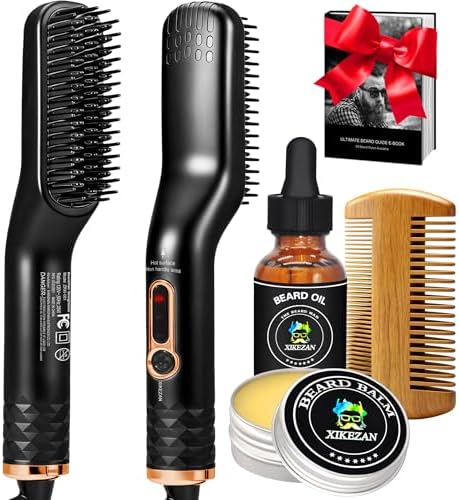 Beard Straightener for Men w/Beard Oil,Balm,Comb,E-Book for All Beard Type by XIKEZAN-YOURBEARDCAREEXPERT