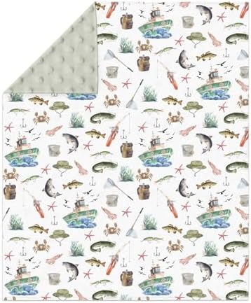 Gone Fishing Baby Blankets for Girl Boy Ocean Boats Fishes Crabs Coral Soft Mink with Dotted Backing Double Layer Swaddle Blanket Fishing Lovers Gift Nursery Bed Blanket Infant Toddler Crib 30x40 - Image 2