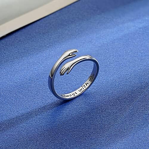 Yesteel S925 Sterling Silver Hug Ring for Women Teen Girls, Adjustable Ring Jewelry Mothers Day Birthday Gifts for Daughters Mom Sister Wife Friends Grandma - Image 6