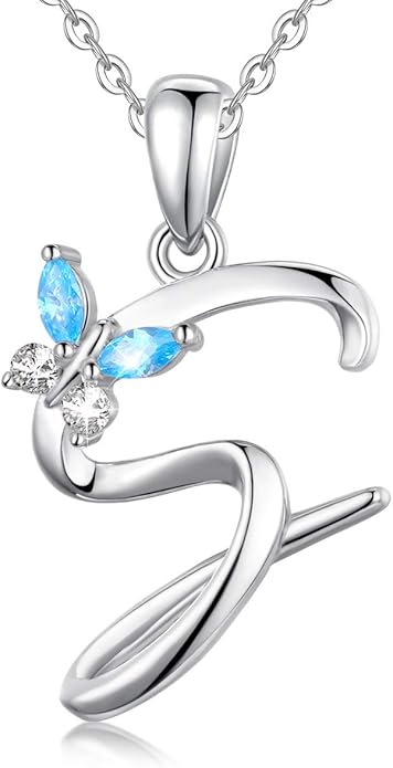 EUDORA Sterling Silver Butterfly Initial Necklaces for Women, Elegant Letter Neckles Personalized Gift for Mother, Sister, Daughter, 18 inch Chai