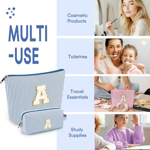 2 PCS Initial Makeup Bags for Women: Cosmetic Bag for Travel Toiletry - Birthday Gifts for 11 12 13 14 15 16 17 18 Years Old Girl Graduation Teacher Gift- Teen Girl Gifts Trendy Stuff - Blue G - Image 4