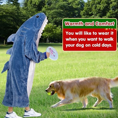 Waitu Shark Blanket Hoodie Funny Birthday Gifts for Women Mom Men Boys Girls, Zipper Wearable Shark Hooded Blanket Cute Shark Costume Cozy Flannel Shark Sleeping Bag for Shark Gifts (Adult, Blue) - Image 7