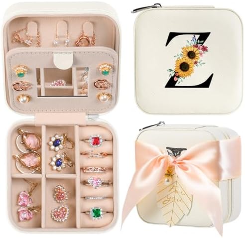 AYGXU Travel Jewelry Box for Women and Girls - Small Case With Initial A-Z - Teacher Gifts by AYGXU