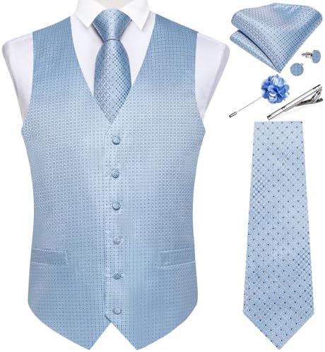 DiBanGu Mens Vest and Tie Set Formal Paisley Waistcoat and Necktie Pocket Square Cufflinks Silk Suit Vest for Tuxedo Wedding by DiBanGu