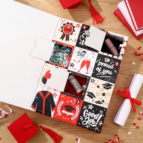 Glenmal Graduation Countdown Calendar Gift Box 12 Days 2026 Graduation Gift Box with Filling Raffia Large Inner Boxes Fill It Yourself Empty Boxes for Graduates Her Him High School College(Red) - Image 5