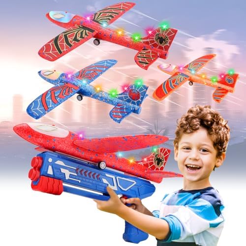 Fuwidvia 3 Pack Airplane Launcher Toys, 13.2'' Spider LED Foam Glider by FUWIDVIA