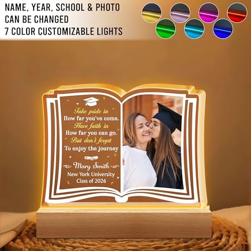Hyturtle Personalized Graduation Night Light - Custom Night Light with Picture - Graduation Plaque Inspirational College Grad Gifts for Daughter from Mom - Senior 2026 Graduation Gifts Her Him - Image 2