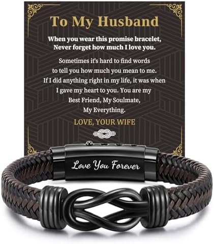 MEALGUET Men's Bracelets Gifts for Men - Brown Braided Leather Infinity Knot Bracelets Engraved Love Massage for Son Man Husband Boyfriend, Mens Bracelet Jewelry Gift for Birthday Valentine's by MEALGUET