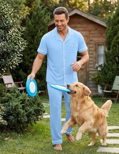 Ekouaer Men's Cotton Pajama Set Short Sleeve Button Down Sleepwear Pjs - Image 3