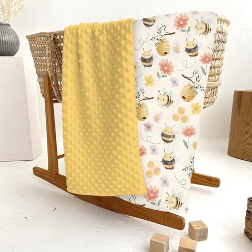 Pastel Bee Floral Baby Blanket for Girl Boy Vintage Bees Honeycomb Flowers Soft Mink Dotted Backing Double Layer Swaddle Receiving Blanket for Toddler Nursery Summer Spring Garden Bed Blanket 30x40 - Image 6