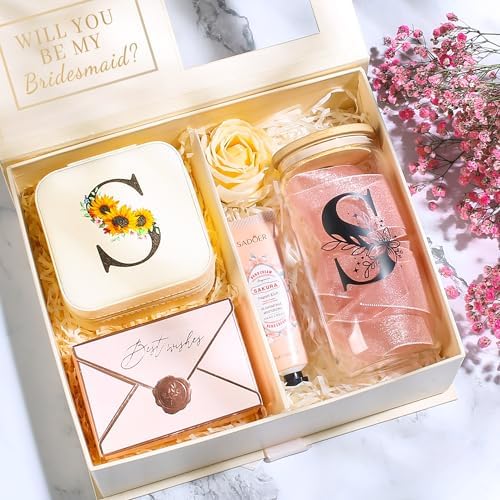 AYGXU Mothers Day Gifts for mom,travel jewelry case organizer,small jewelry travel case,Cute Tumbler Cup,16oz bamboo lids for glass cups,teacher appreciation gifts for women,Initial B white - Image 3