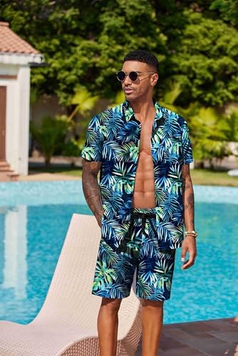 COOFANDY Men's Hawaiian 2 Piece Outfits Floral Button Down Shirt and Shorts Vacation Outfits Summer Beach Matching Set - Image 4
