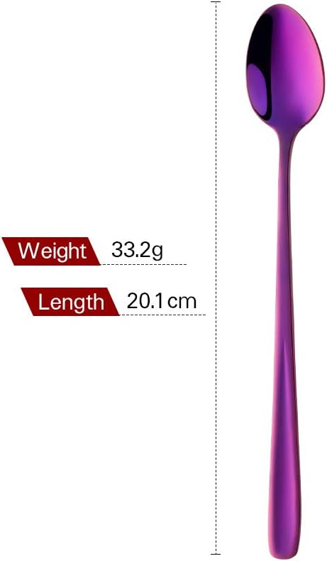 Buyer Star Long Handle Iced Tea Spoons Set of 6, 8 inch 18/10 Coffee Spoon Sets for Mixing, Cocktail Stirring, Tea, Coffee, Milkshake, Cold Drink