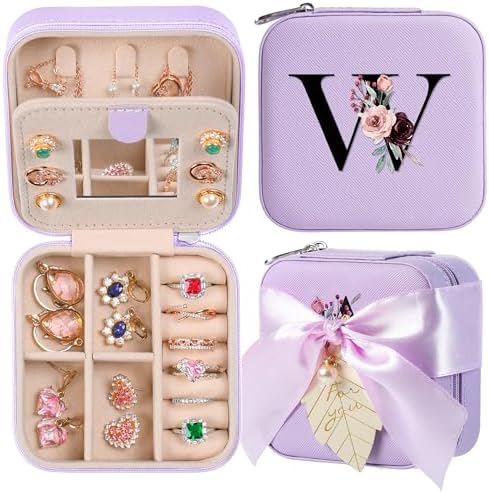 AYGXU Travel Jewelry Box for Women and Girls - Small Case With Initial A-Z - Teacher Gifts by AYGXU