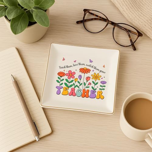 Teacher Appreciation Gifts for Women, Floral 4" Jewelry Dish, Thank You Gifts for Teachers, Graduation & Back to School Gift For Teacher, End of Year Gift from Student, Retirement Teachers - Image 3