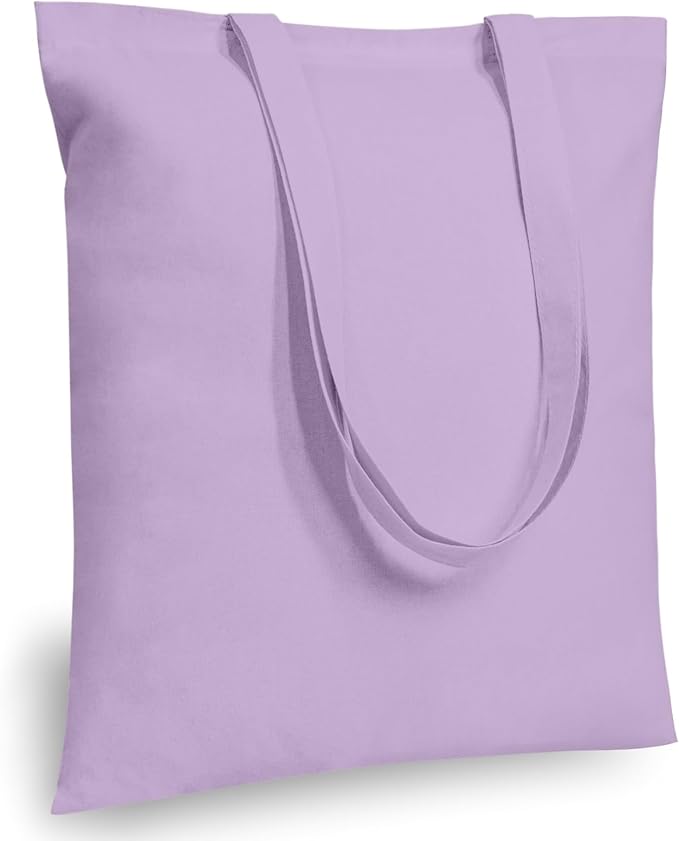 TOPDesign 12-Pack Economical 16"x15" Lavender Cotton Tote Bags, Lightweight Medium Reusable Grocery Shopping Cloth Bags, Suitable for DIY, Advertising, Promotion, Gift, Activity