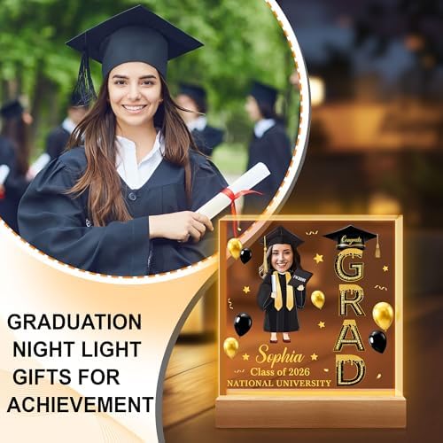 Hyturtle Personalized Graduation Night Light - Custom Night Light with Picture - Graduation Plaque Inspirational College Grad Gifts for Daughter from Mom - Senior 2026 Graduation Gifts Her Him - Image 3