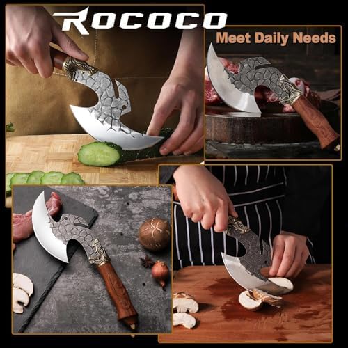 ROCOCO Viking Cleaver Knife Birthday - Kitchen Axe & Sheath Father Gift Men - Image 3