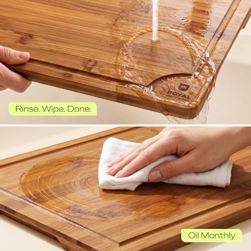 ROYAL CRAFT WOOD Wooden Cutting Boards for Kitchen Meal Prep & Serving - Bamboo Non Toxic Cutting Board Set with Deep Juice Groove Side Handles - Charcuterie & Chopping Butcher Block for Meat (2 Pcs) - Image 5