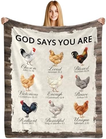 Christian Blanket for Women, God Says You are Fleece Throw Blanket, Religious Scripture Bible Verse Gift, Chicken Farmhouse Decor for Couch Sofa Bed, Soft Warm Lightweight All Seasons 50"x60" by tgruihm
