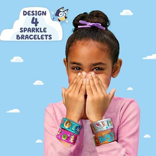 Bluey Sparkle Bracelet Making Kit, 4 Reversible Bracelets with Easy Closure, 100+ Traditional and Puffy Resin Stickers, DIY Bluey Jewelry, Arts and Crafts for Kids Age 8-12, Toddler Gifts - Image 2
