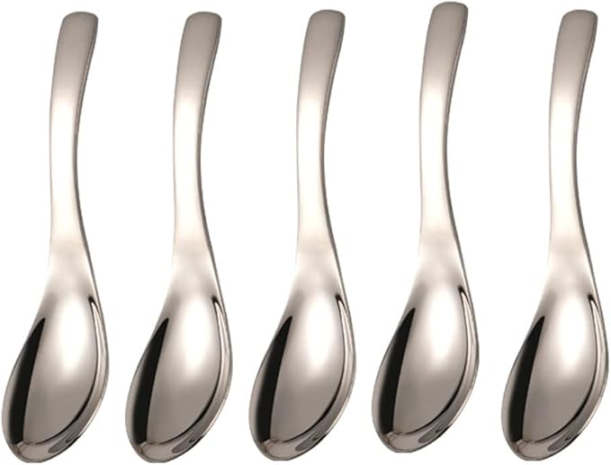 5 PCS Stainless Steel Soup Spoons, Mirror Finish, Kitchen & Dessert Spoons (Silver)