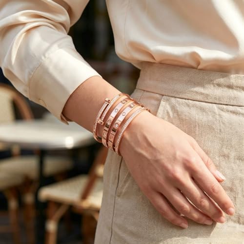 Camhanno Gold Bangle Bracelets for Women, 18K Gold Plated Stainless Steel Stackable Bangles, Non-Tarnish Trendy Jewelry, Ideal Gift for Birthday Anniversary - Image 3