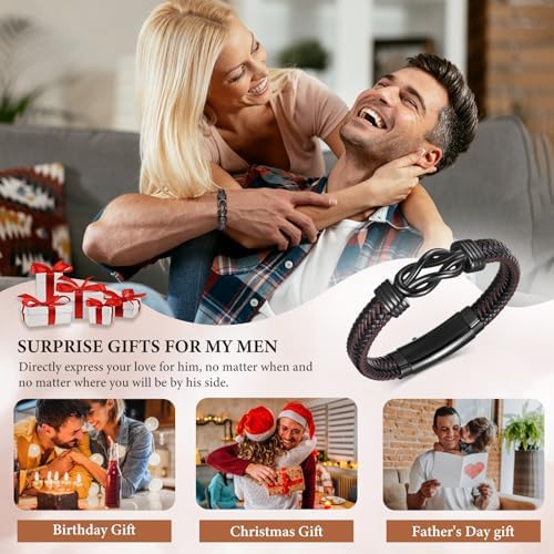 MEALGUET Men's Bracelets Gifts for Men - Brown Braided Leather Infinity Knot Bracelets Engraved Love Massage for Son Man Husband Boyfriend, Mens Bracelet Jewelry Gift for Birthday Valentine's - Image 5