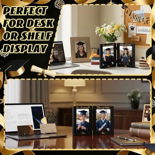 Amyhill Graduation Frame Class of 2026 Decor Then and Now Picture Frame Double 4x6 Photos Foldable Wooden Graduation Gift for College High School Graduate Party Decoration Keepsake - Image 6