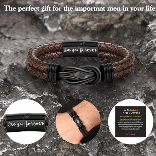 Btysun Gifts for Men, Gifts for Boyfriend Leather Bracelets for Men Stocking Stuffers for Him 2026 I Love You Gift Infinity Cuff Bracelets Birthday Christmas Jewelry for Son Grandson Dad Husband - Image 3