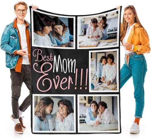 inkArts Custom Mom Blanket with 5 Photos Personalized Blanket with Pictures Customized Throw Gifts for Mom Grandma Photo Throw Blanket for Birthday Mother's Day, 15 Colors Available by inkArts