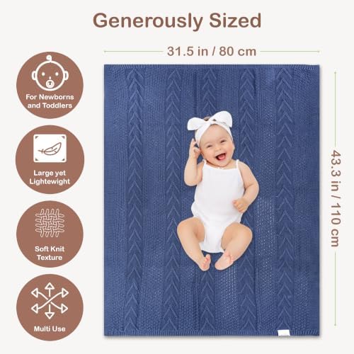 Organic Cotton Knit Boy Baby Blanket Infant Toddler Gift 31x43 in - Image 3