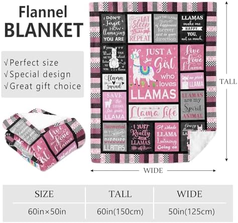 Llama Gifts for Women Girls Throw Blanket 60"x50", Llama Gifts for Lovers Mom, Alpaca Blanket/Decor - Image 2