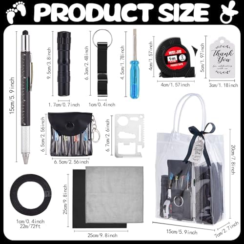 60PCS Baby Shower Prizes for Men 6 Set with Cleaning Cloth Bottle Opener Screwdriver Tape Measuring Keychain Multi Tool Pen Gift Bag Baby Shower Game Prizes for Winner Bachelor Party (Black) - Image 4