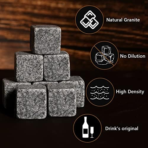 Xgunion Whiskey Stones Gift Set 2 Glasses 8 Granite Rocks with Tongs - Image 4