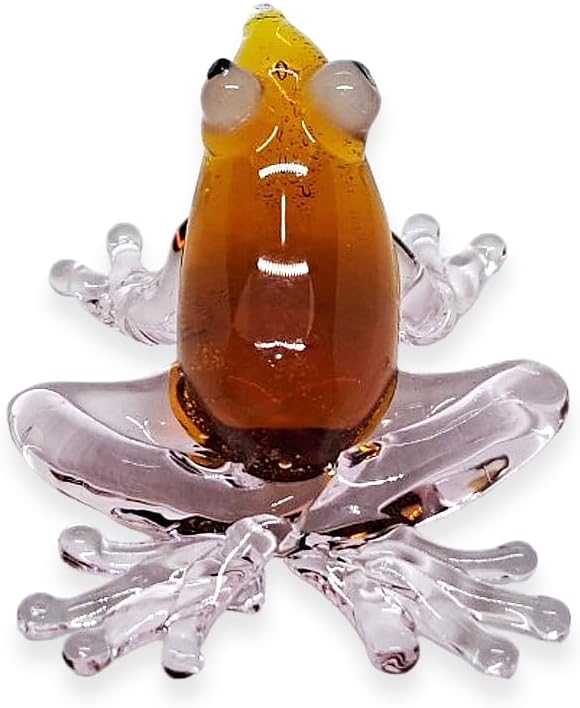 WitnyStore 1" Brown Frog Clear Feet Artistic Blown Glass Figurine Premium Hand-Blown Statue Tabletop Decoration Unique Collectible for Adult Collectors Handcrafted Elegant Home Room Decor