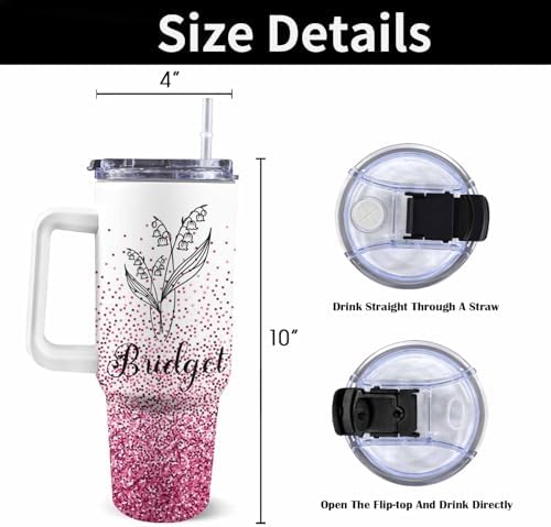 Personalized 40oz Tumbler with Handle and Straw for Women Girls, Custom Birth Flower Insulated Tumbler with Name Customized Travel Coffee Tumblers Personalized Birthday Mothers Day Gifts for Mom Her - Image 3