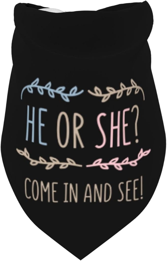 He Or She What Will It Be? Gender Reveal/Baby Announcement Dog Bandana,Pet Neckerchief for Pets Daily Wear Photo Prop Party Supplies (Light Color-Black)