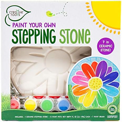 Creative Roots Mosaic Flower Garden Stepping Stone Kit, Includes 7-Inch Ceramic Stone & 6 Vibrant Paints, DIY Stepping Stone Kit for Kids Ages 6+ by CreativeRoots