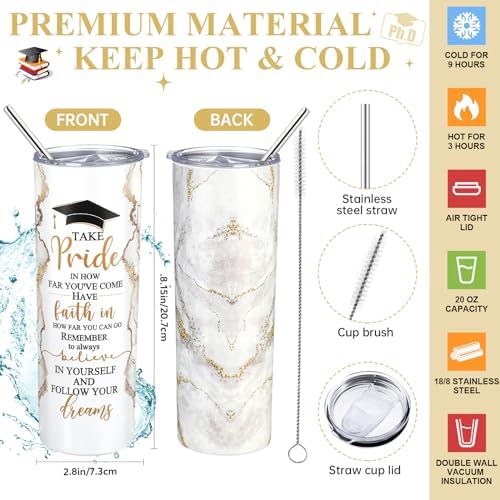 Domensi 6 Pcs Class of 2026 Graduation Gifts for Her Women white 20 oz Tumbler Makeup Bag Journal Ballpoint Pen Inspirational Graduation Gifts Set for College High School Daughter Sister Friend - Image 3