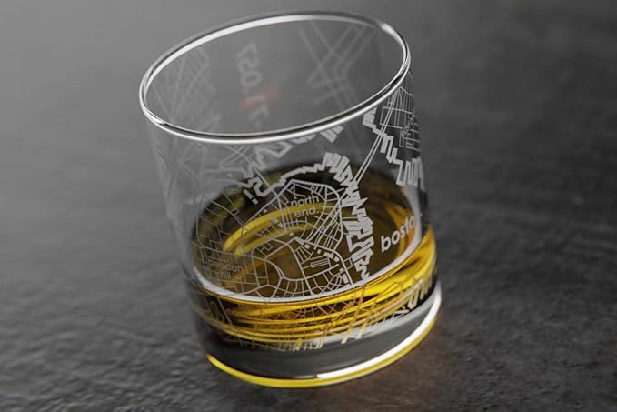 Well Told Engraved Boston Massachusetts Map Rocks Glass, Old Fashioned Whiskey Glass (11 oz, Clear) Etched Whiskey Glass, Gifts For Whiskey Lovers
