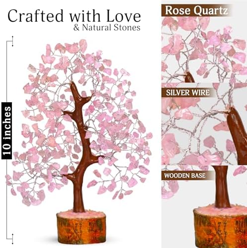 YATSKIA Rose Quartz Crystal Tree of Life | Birthday Gifts for Women | Feng Shui Money Tree | Boho Home Decor | Gifts for Mom | 10 Inch 300 Beads - Image 2