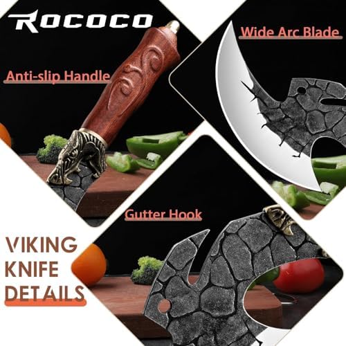 ROCOCO Viking Cleaver Knife Birthday - Kitchen Axe & Sheath Father Gift Men - Image 4