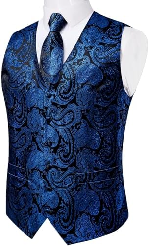DiBanGu Mens Vest and Tie Set Formal Paisley Waistcoat and Necktie Pocket Square Cufflinks Silk Suit Vest for Tuxedo Wedding - Image 2