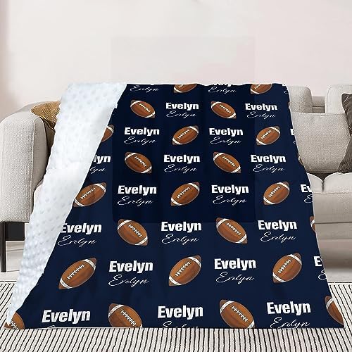 Personalized Football Blanket - Customized Name with Footballs Patterns - Soft Plush Flannel Blanket with Double Layer Dotted Backing for Baby Toddler Kids Teen Boys Girls Gifts Navy - Image 4